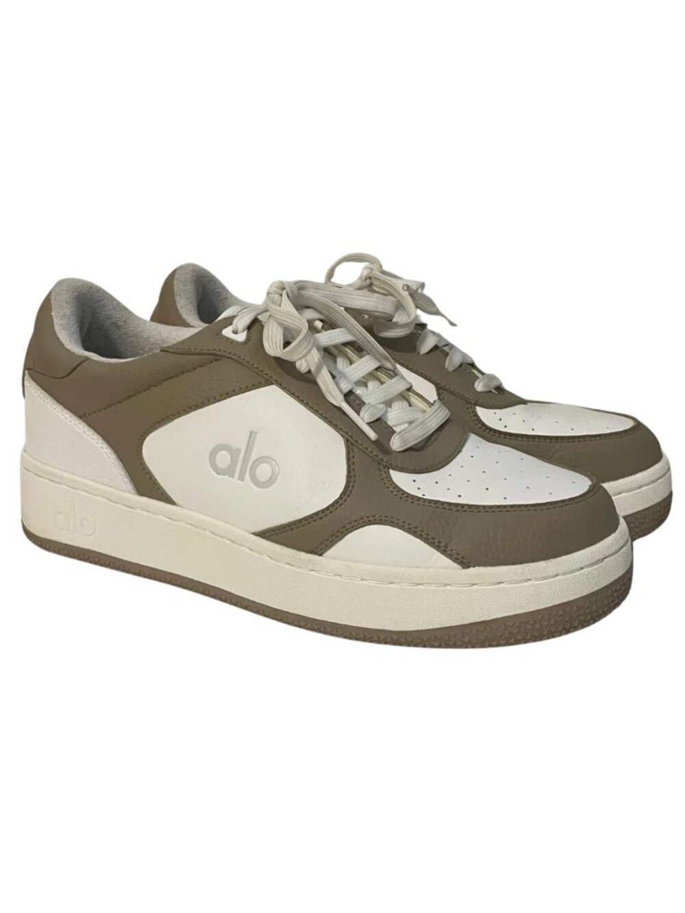 Alo Yoga Women’s Recovery Mode Sneakers White Gravel Vegan Leather Size 9.5